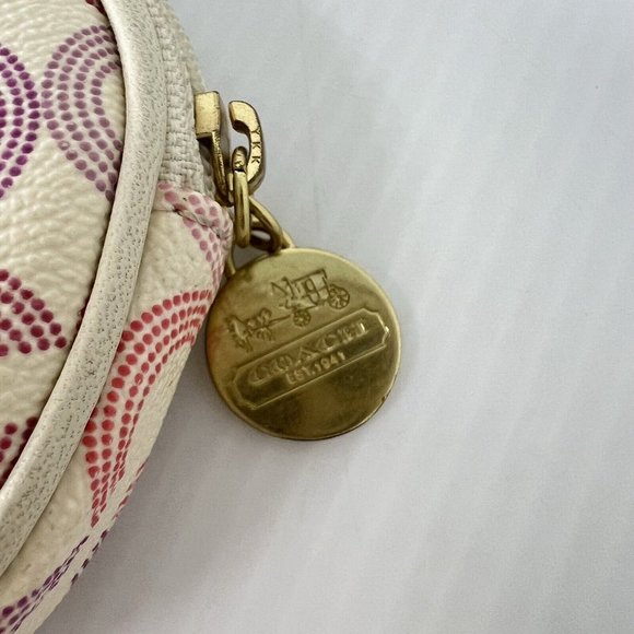 COACH Round Waverly Optic Art Signature Coin Purse Wallet Pink Purple - Picture 4 of 9